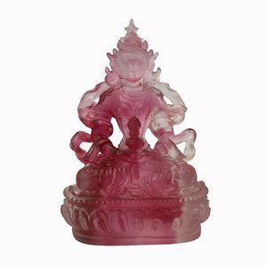 Liuli Glass Crystal Pate-de-verre Hot Pink Tara Bodhisattva Statue ws2111